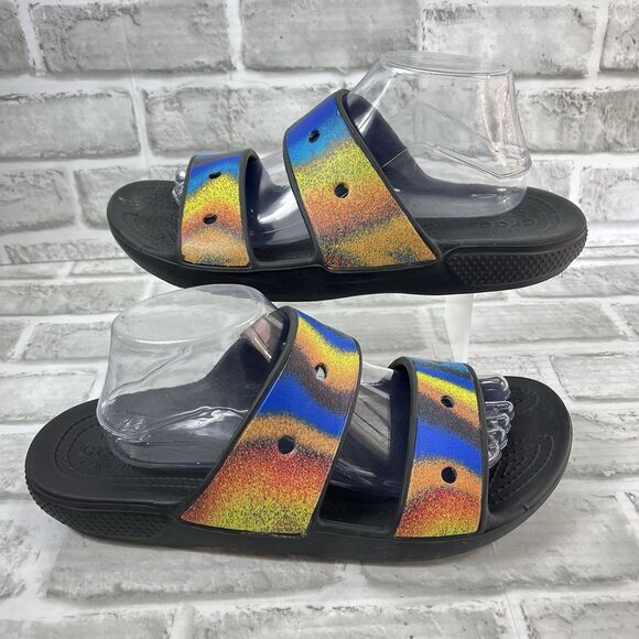 Crocs Unisex Classic Rainbow Pride Two Strap Slide Sandals Men 9 /Women 11 - Picture 1 of 12